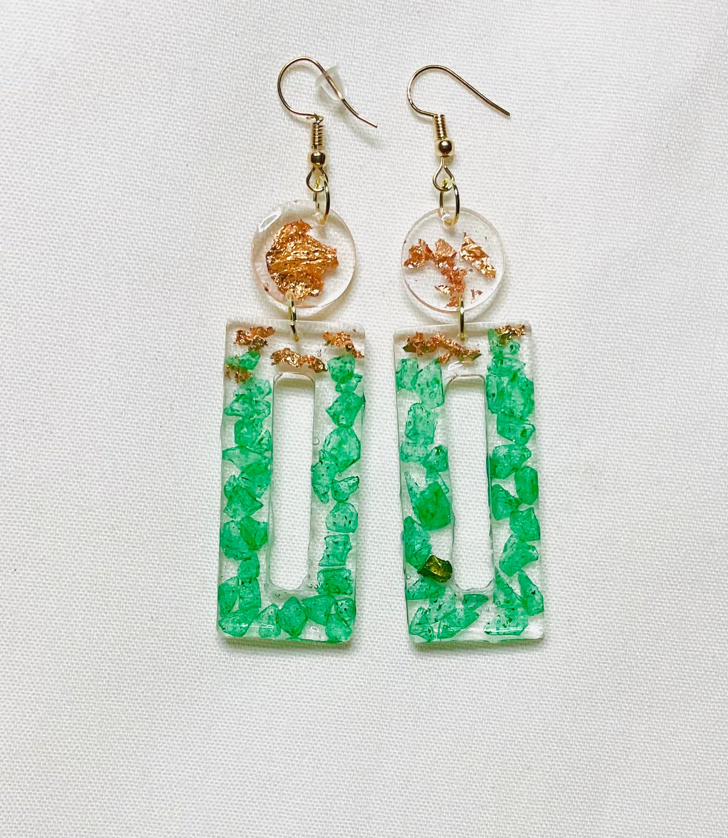 Green + Gold Dangle Earrings