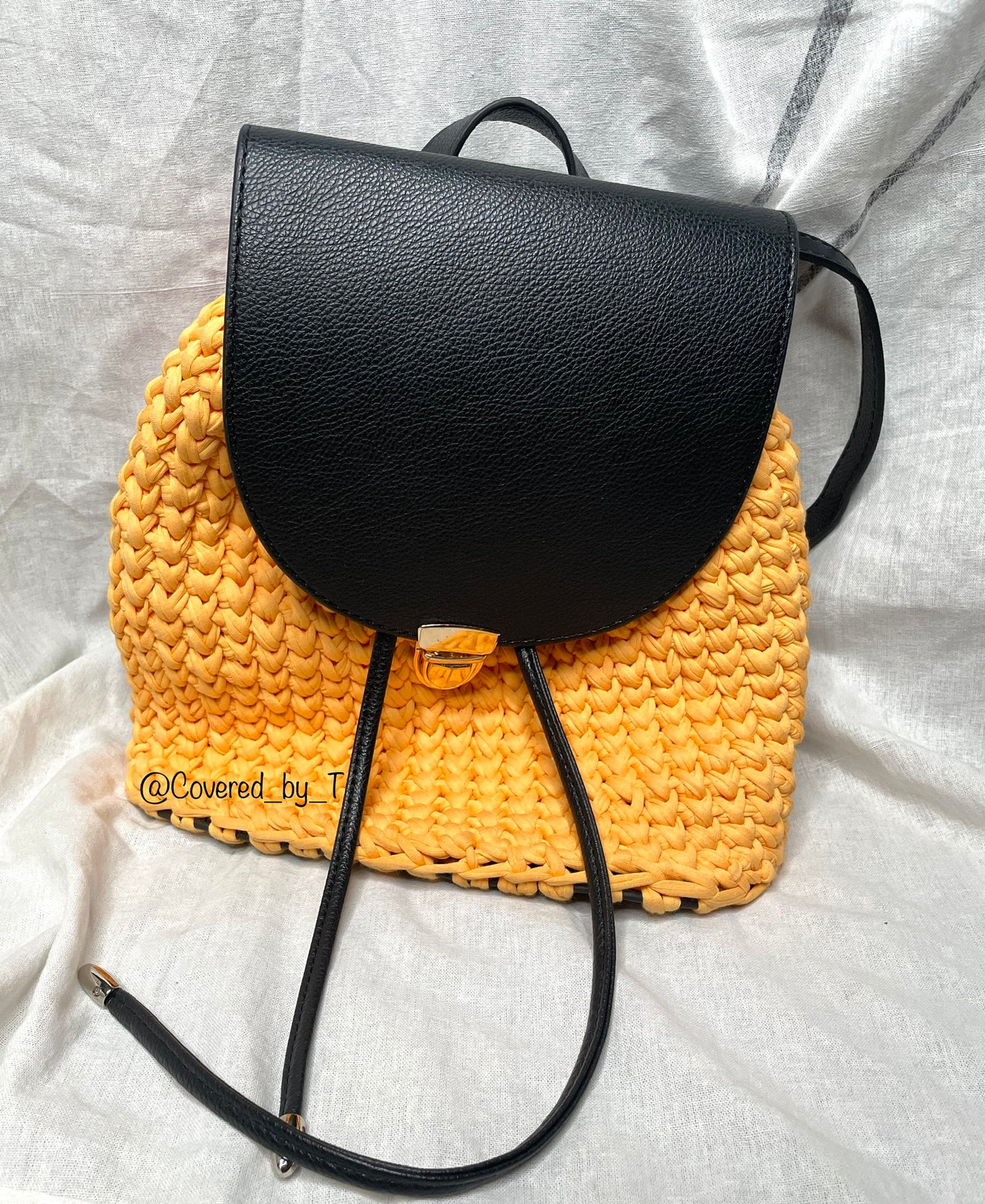 Leather crochet backpack